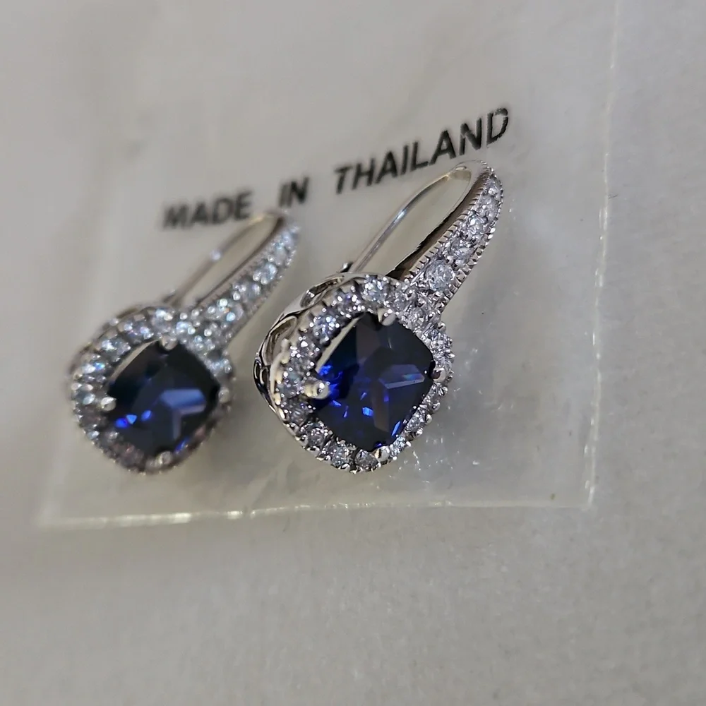 Cushion Cut Sapphire Earrings - Picture 10 of 16